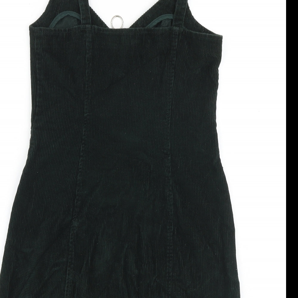 Topshop Womens Green 100% Cotton Mini Size 8 V-Neck Zip