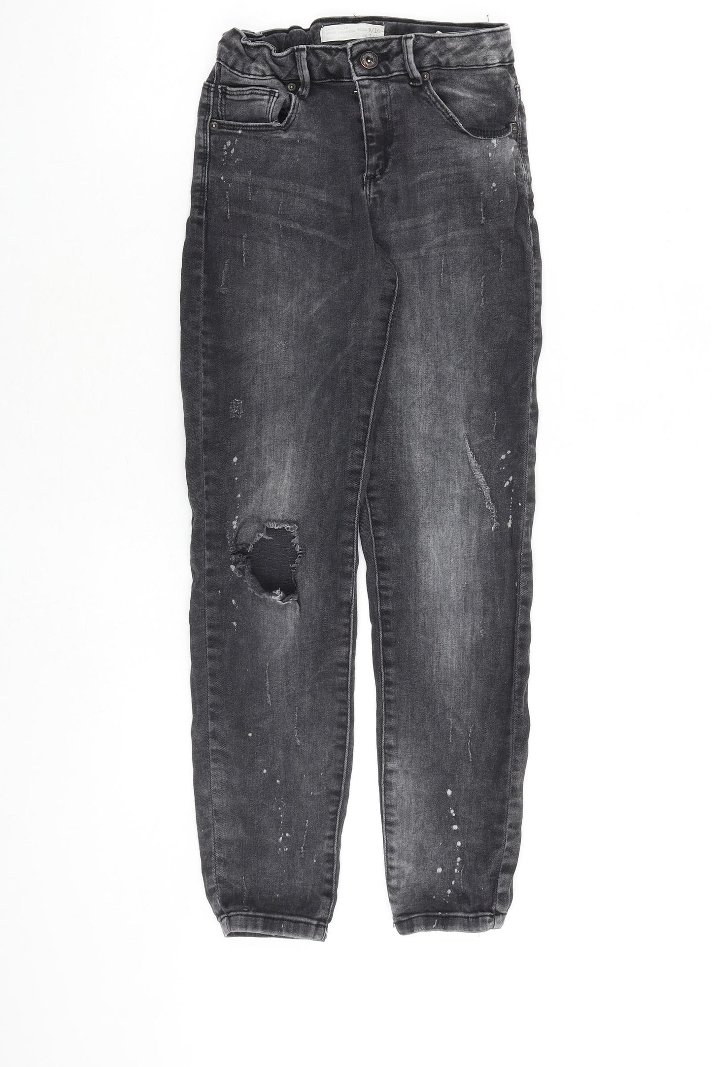 Zara Girls Grey Cotton Skinny Jeans Size 9-10 Years Regular Zip - Paint Splatter