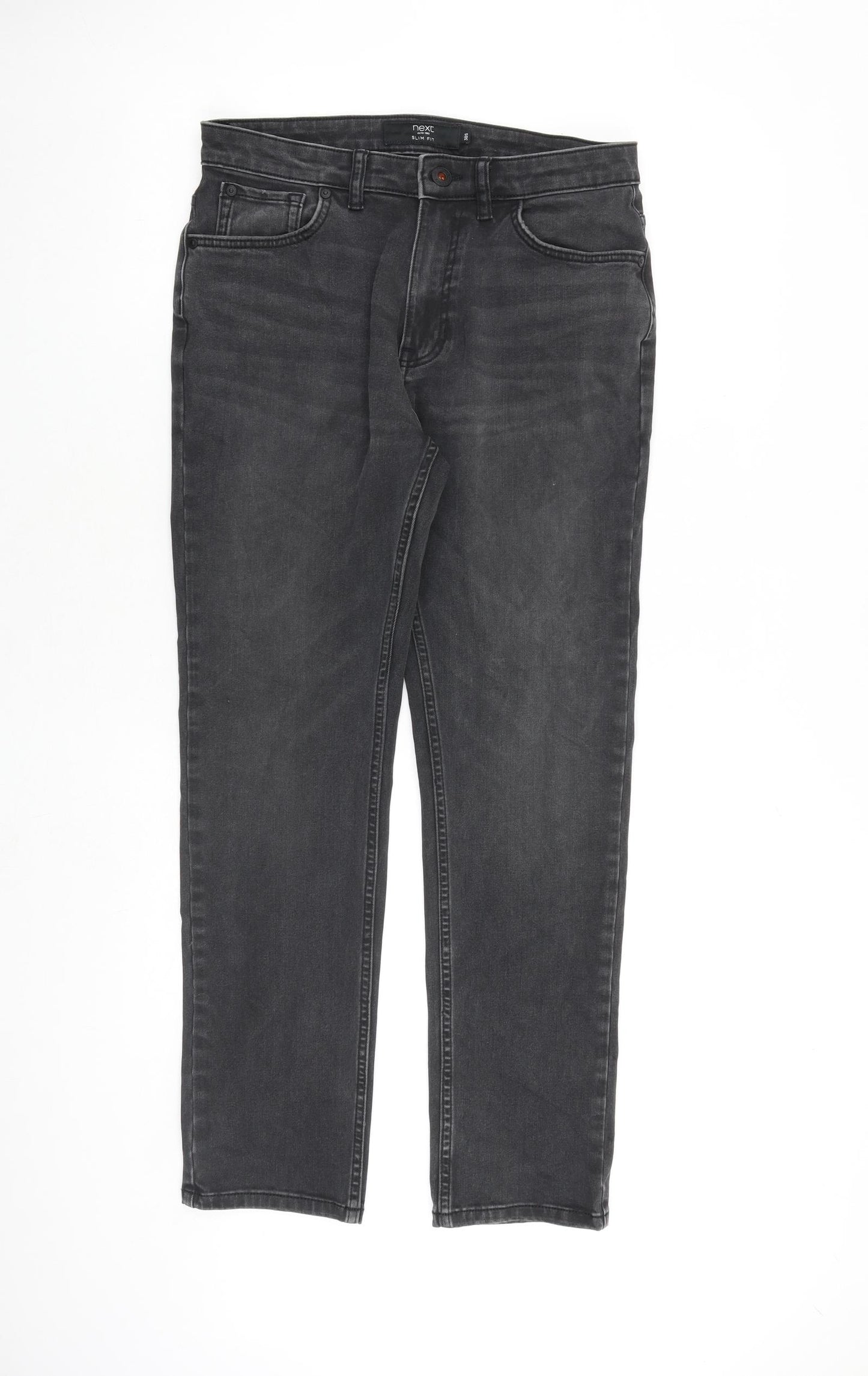 NEXT Mens Grey Cotton Straight Jeans Size 30 in Slim Zip