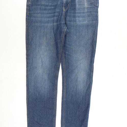 Reiss Mens Blue Cotton Straight Jeans Size 32 in Regular Zip