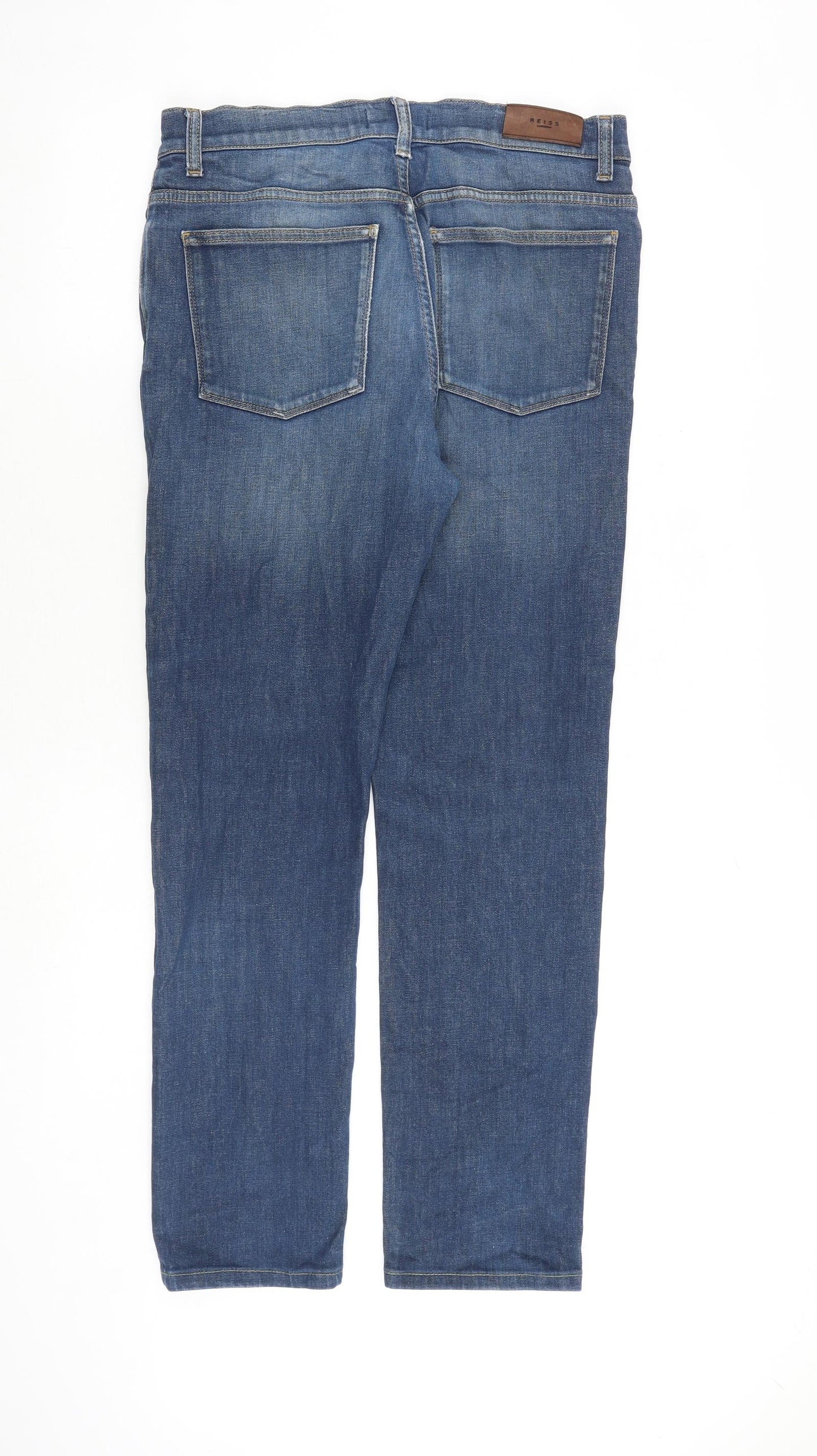 Reiss Mens Blue Cotton Straight Jeans Size 32 in Regular Zip