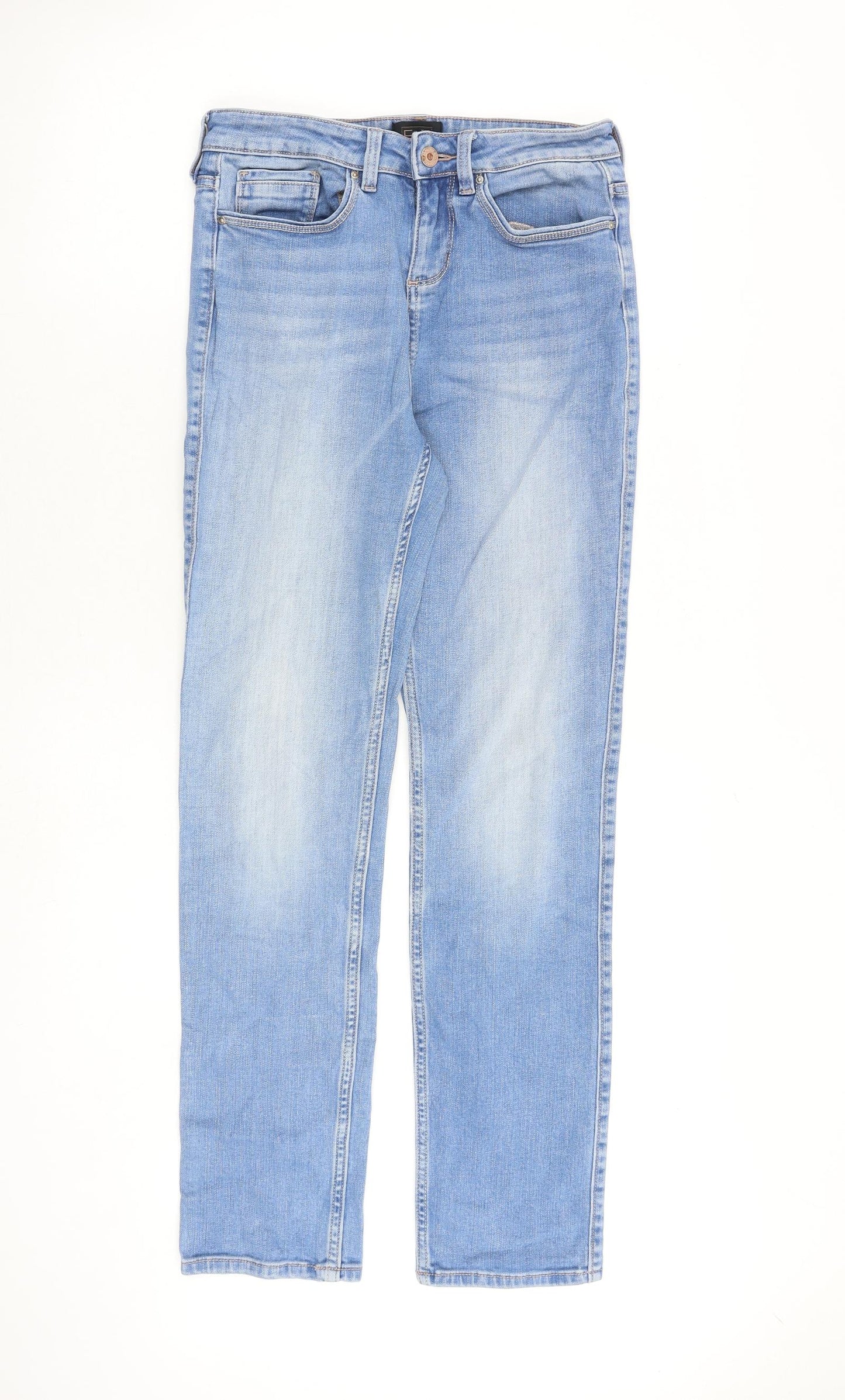 F&F Womens Blue Cotton Straight Jeans Size 8 Regular Zip