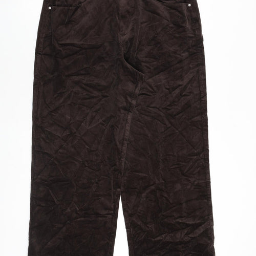 Marks and Spencer Womens Brown Cotton Trousers Size 18 L29 in Regular Zip