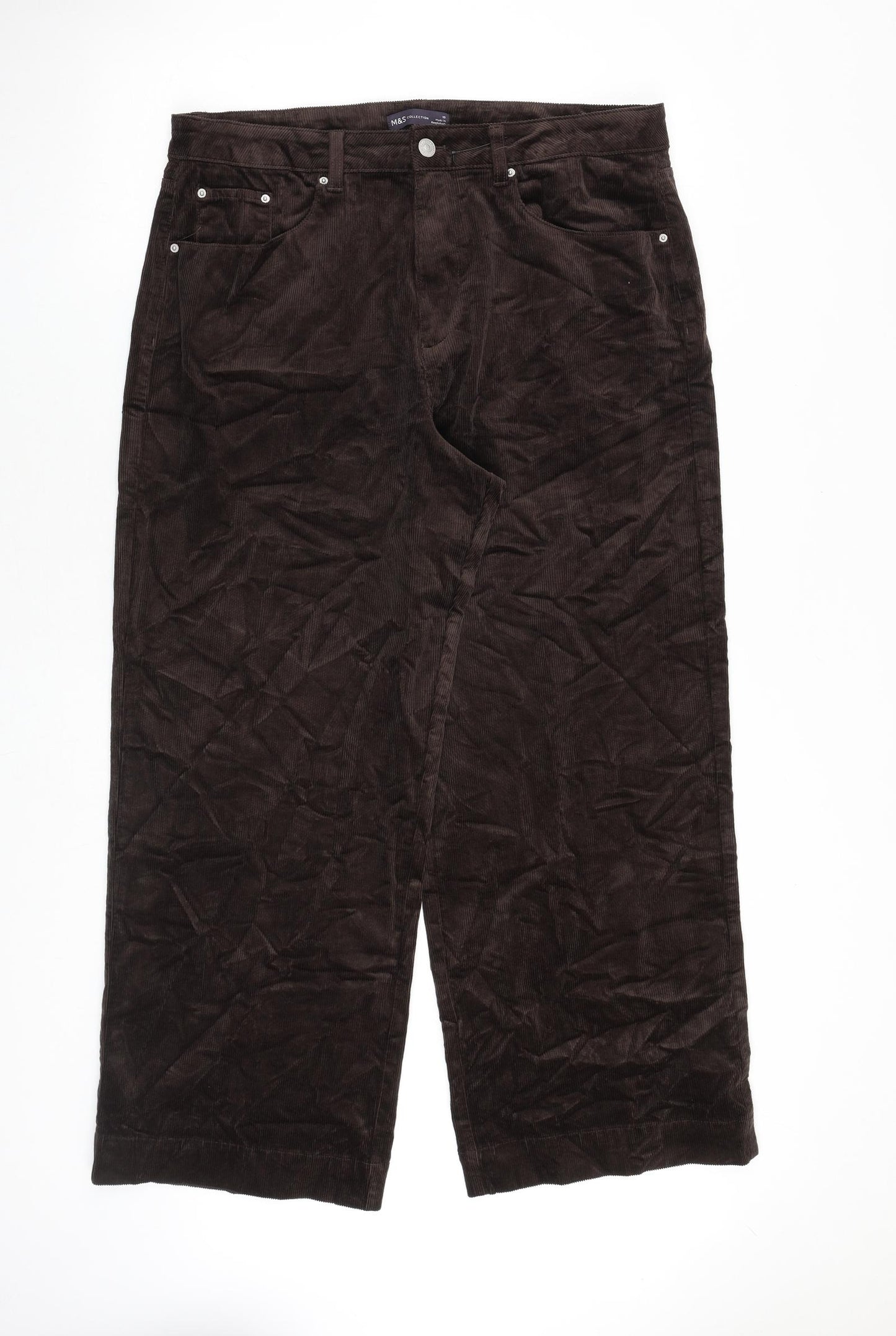 Marks and Spencer Womens Brown Cotton Trousers Size 18 L29 in Regular Zip