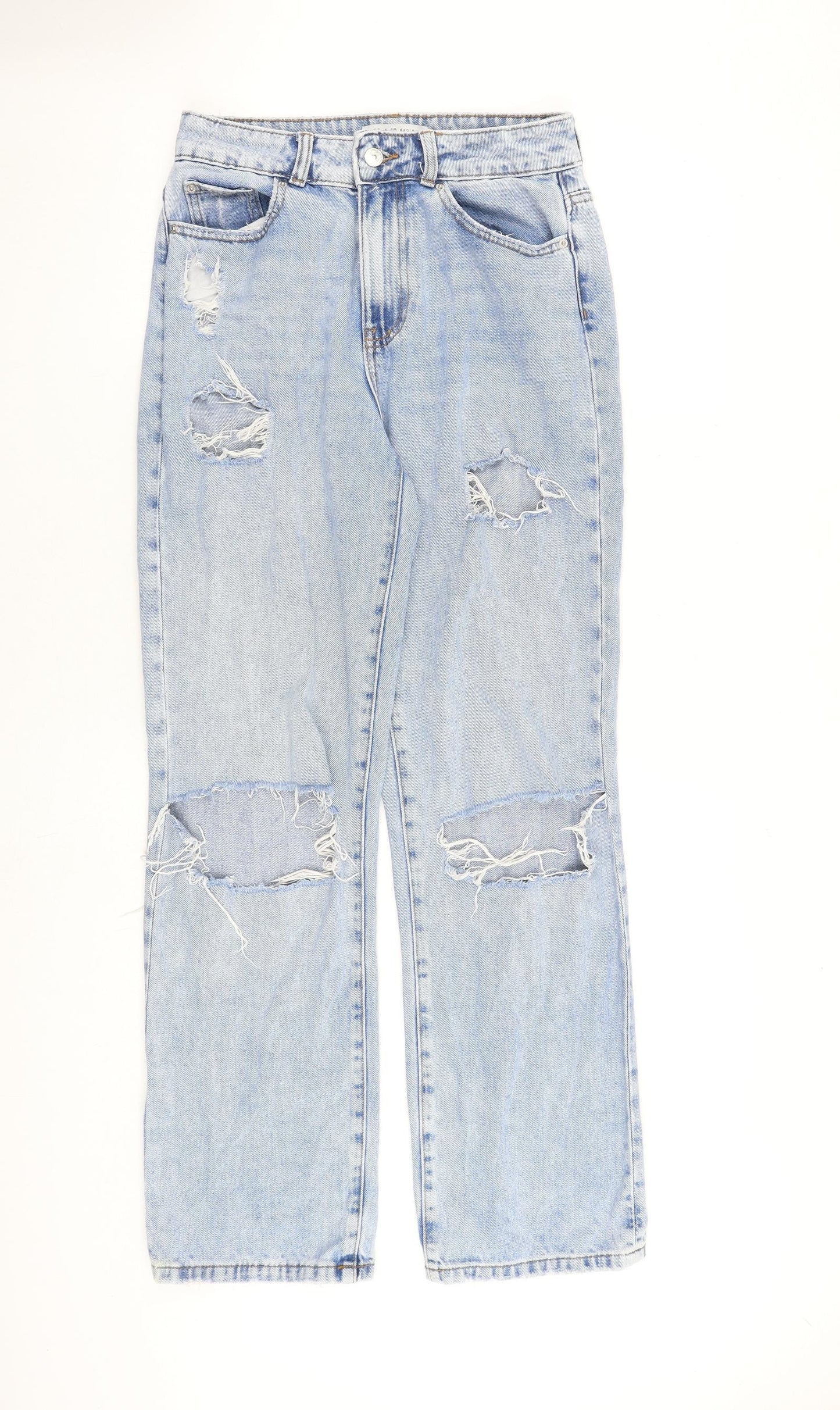 Denim & Co. Womens Blue Cotton Straight Jeans Size 8 L31 in Regular Zip