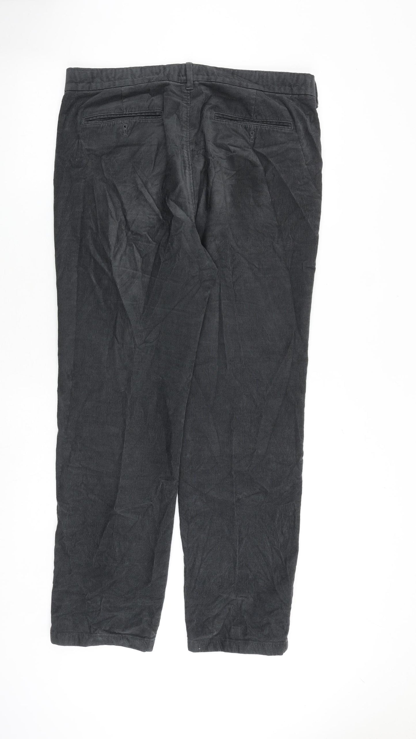 Marks and Spencer Mens Grey Cotton Trousers Size 34 in L31 in Regular Zip