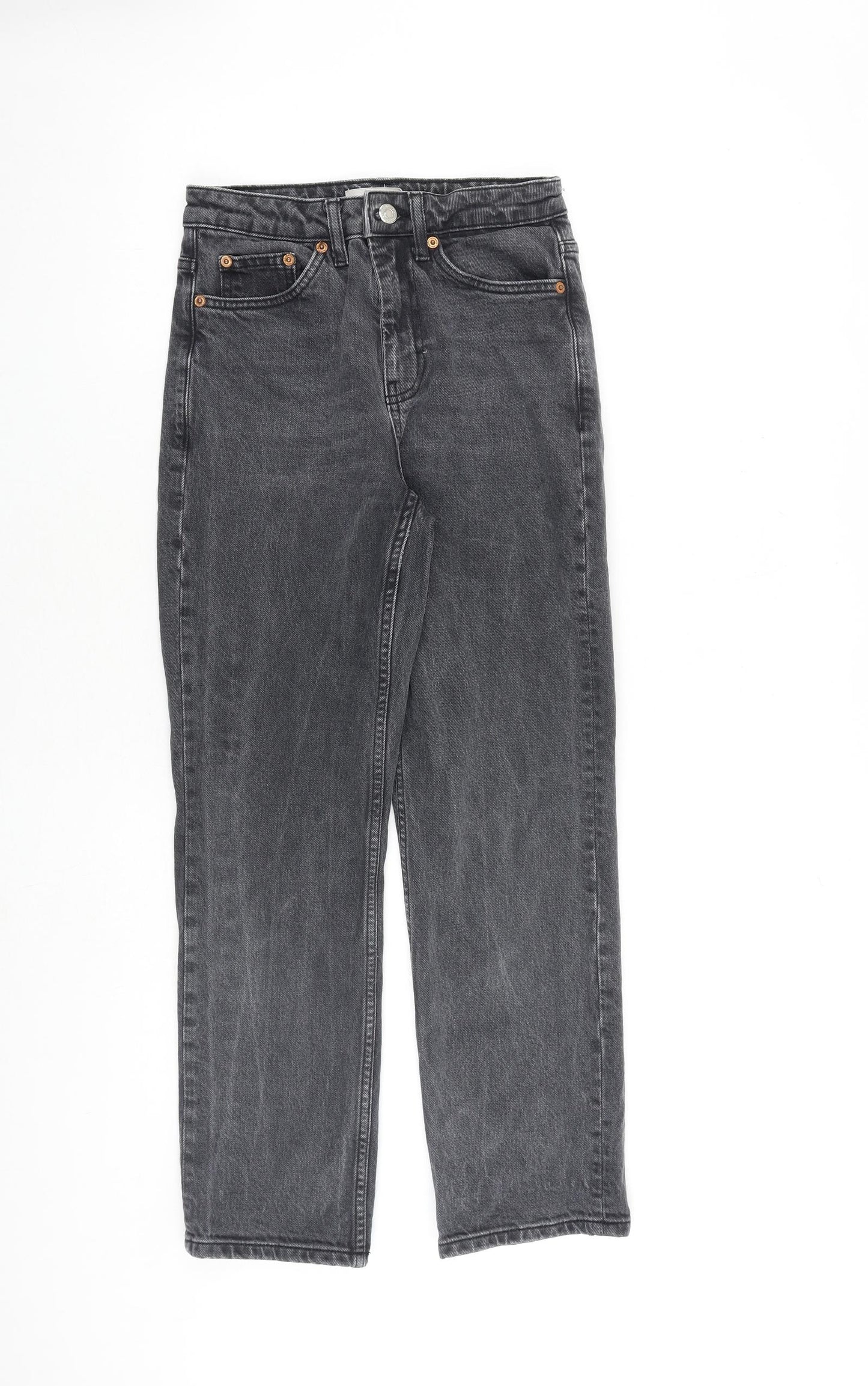Topshop Womens Grey Cotton Straight Jeans Size 25 in L30 in Regular Zip
