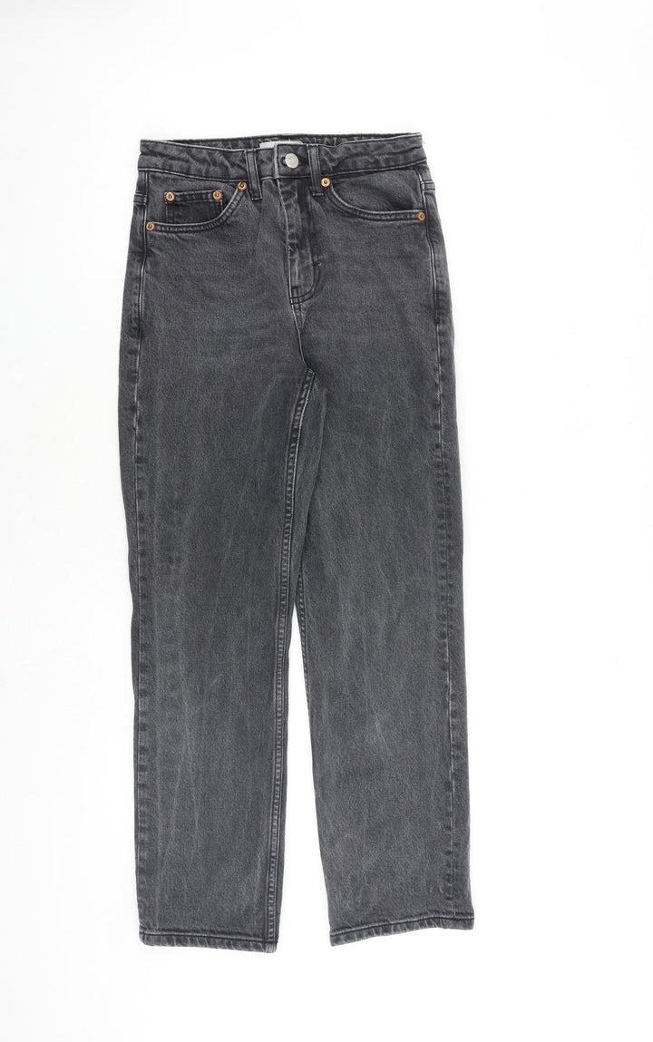 Topshop Womens Grey Cotton Straight Jeans Size 25 in L30 in Regular Zip
