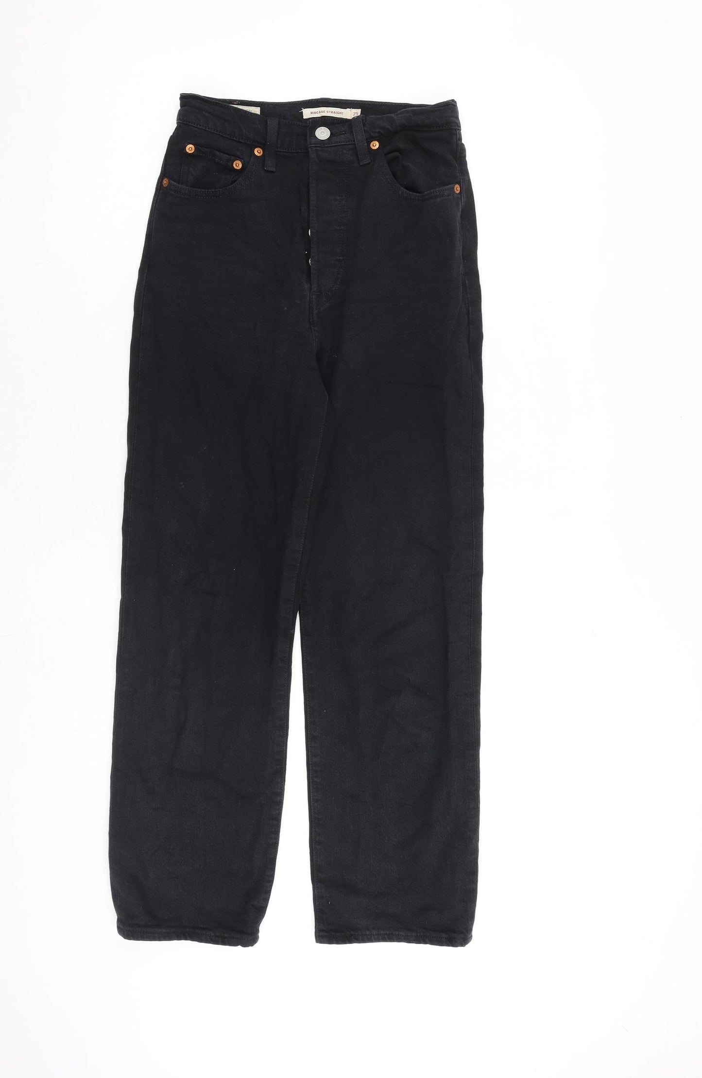 Levi's Womens Black Cotton Straight Jeans Size 25 in L27 in Regular Button