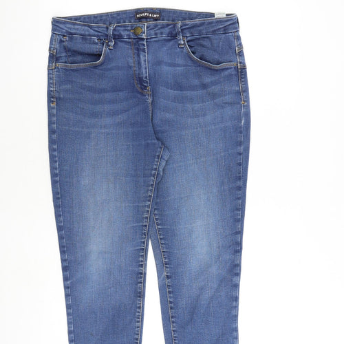 Marks and Spencer Womens Blue Cotton Cropped Jeans Size 16 L24 in Regular Zip