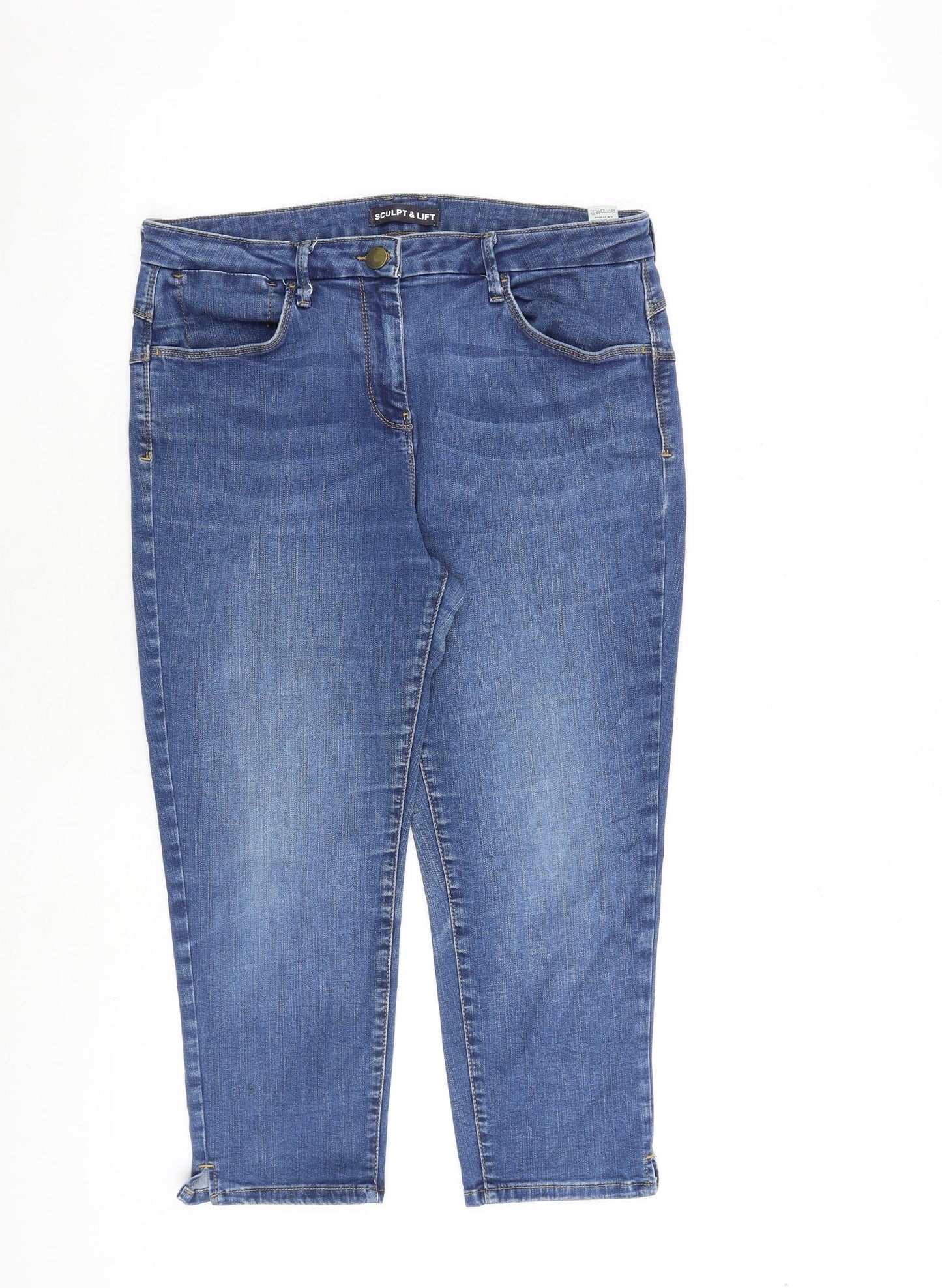 Marks and Spencer Womens Blue Cotton Cropped Jeans Size 16 L24 in Regular Zip