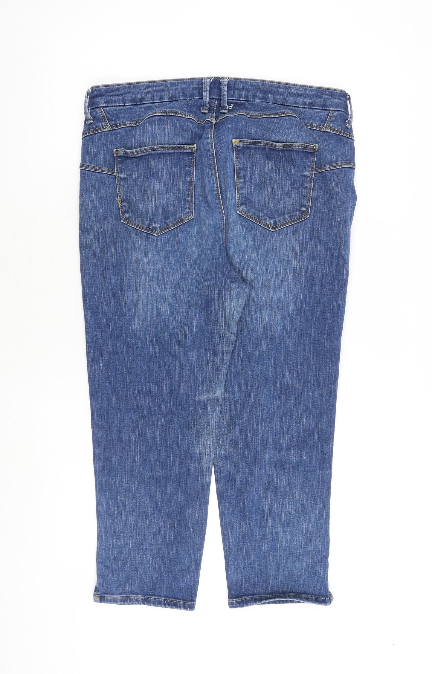 Marks and Spencer Womens Blue Cotton Cropped Jeans Size 16 L24 in Regular Zip