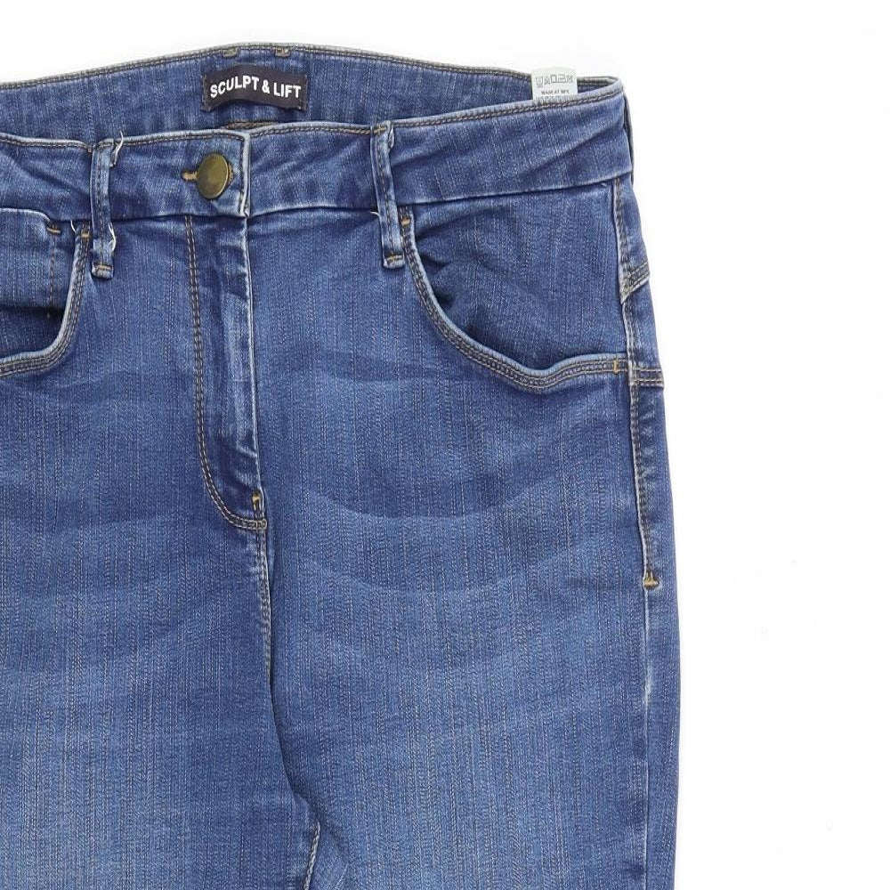 Marks and Spencer Womens Blue Cotton Cropped Jeans Size 16 L24 in Regular Zip