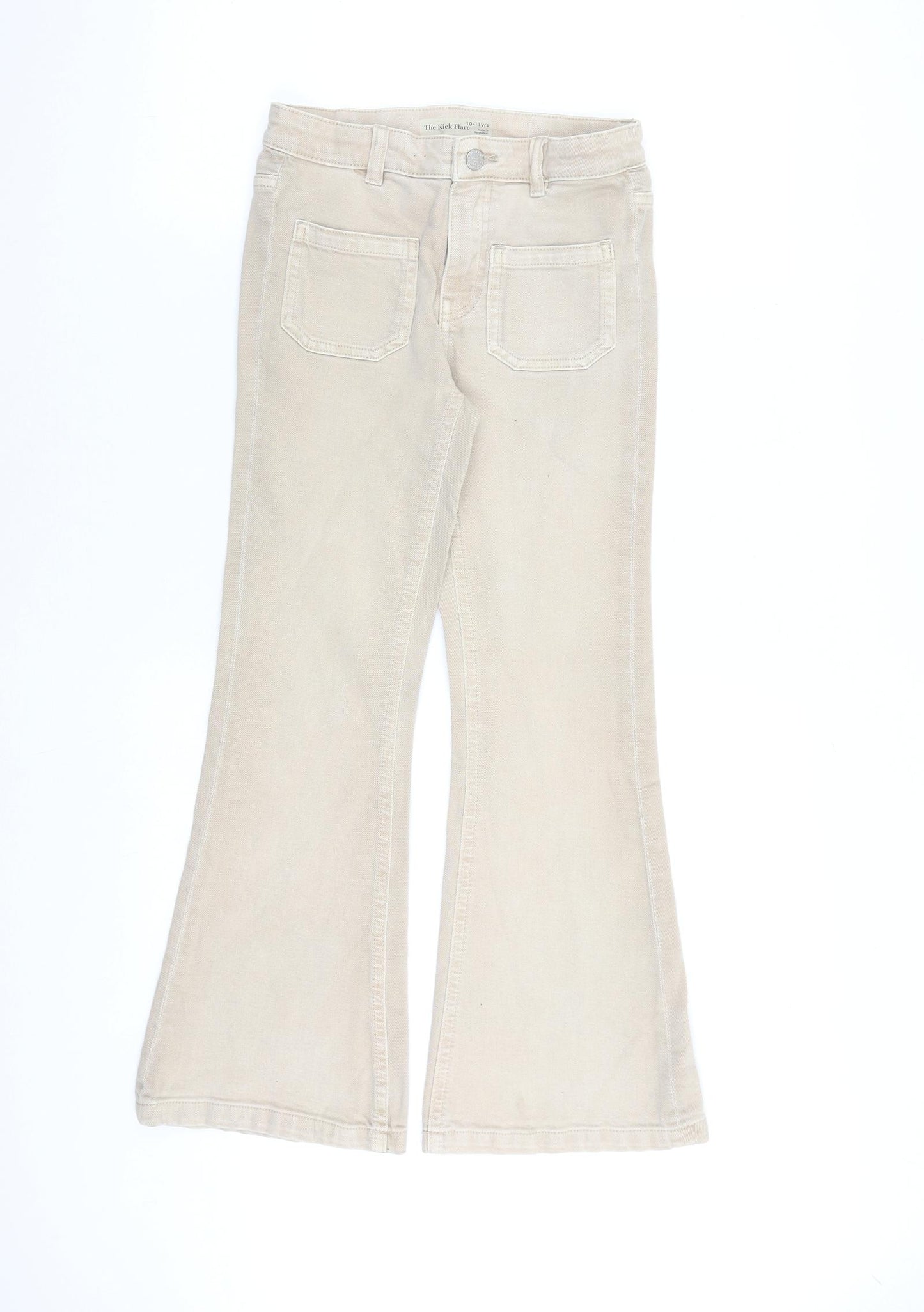 Marks and Spencer Girls Brown 100% Cotton Flared Jeans Size 10-11 Years L26 in Regular Zip