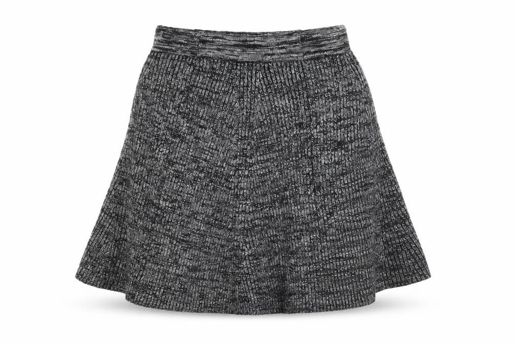 Front view of Adrienne Vittadini women’s black polyester swing skirt, size S
