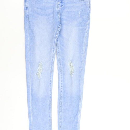 Denim & Co. Girls Blue Cotton Skinny Jeans Size 9-10 Years L25 in Slim Zip - Distressed