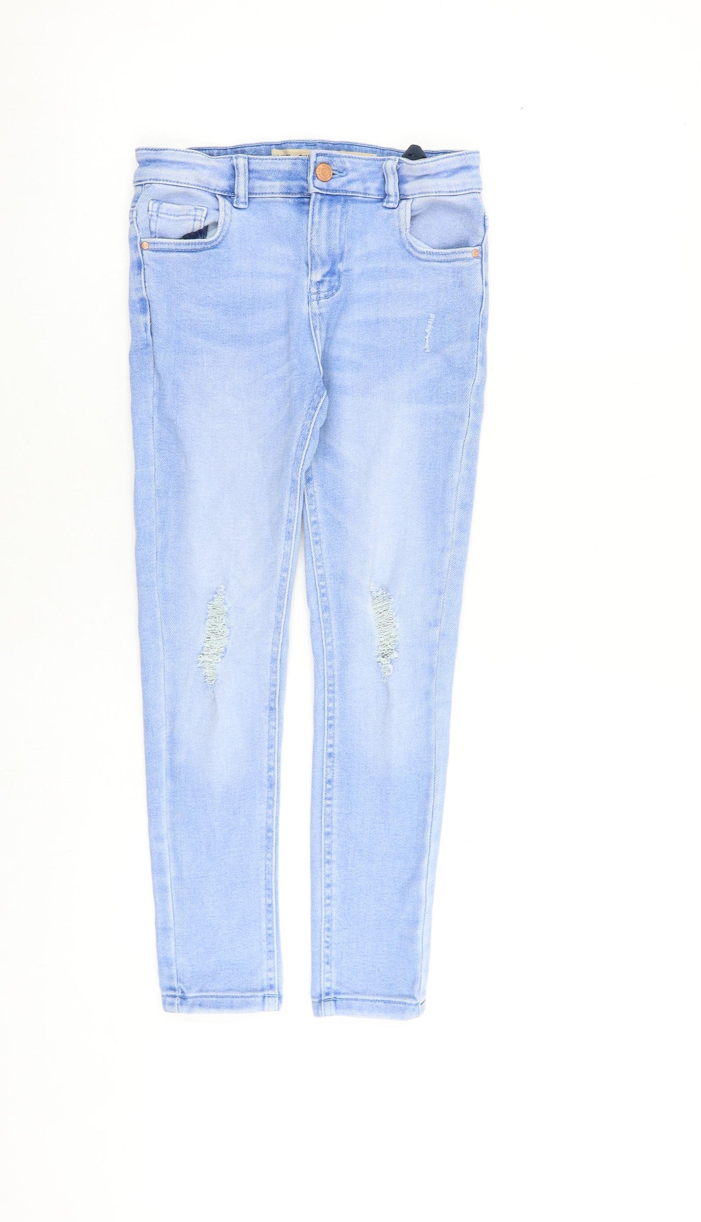Denim & Co. Girls Blue Cotton Skinny Jeans Size 9-10 Years L25 in Slim Zip - Distressed