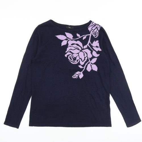 M&Co Womens Blue Round Neck Floral Polyester Pullover Jumper Size 10 - Flower Print