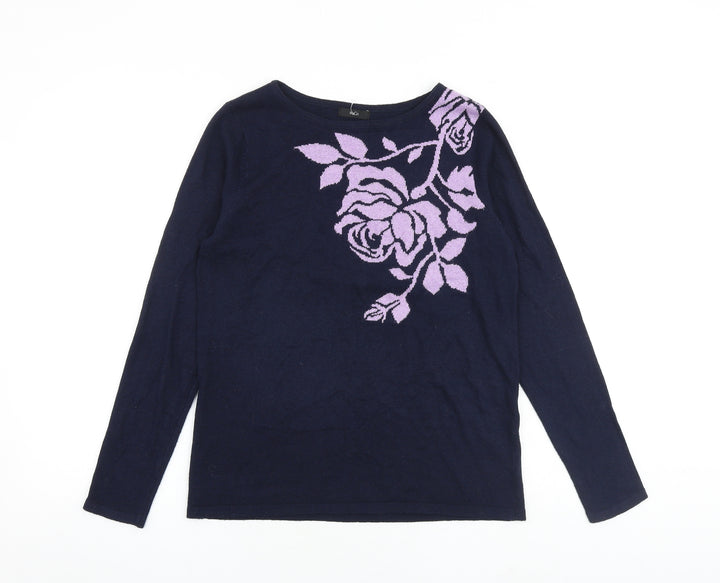 M&Co Womens Blue Round Neck Floral Polyester Pullover Jumper Size 10 - Flower Print