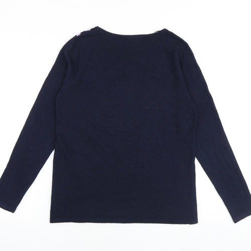 M&Co Womens Blue Round Neck Floral Polyester Pullover Jumper Size 10 - Flower Print