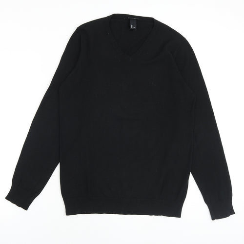 H&M Mens Black Round Neck Cotton Pullover Jumper Size M Long Sleeve