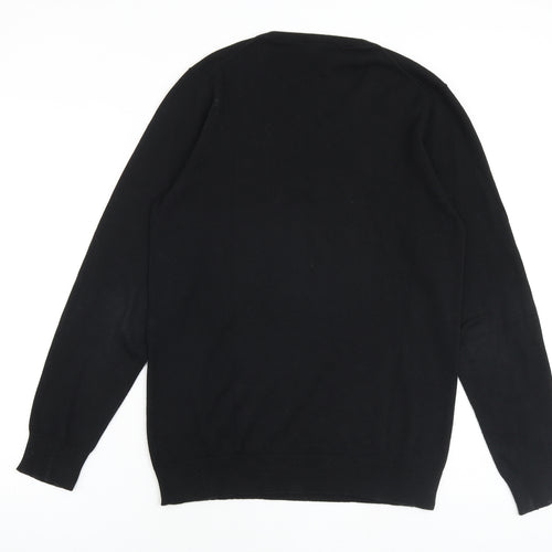 H&M Mens Black Round Neck Cotton Pullover Jumper Size M Long Sleeve