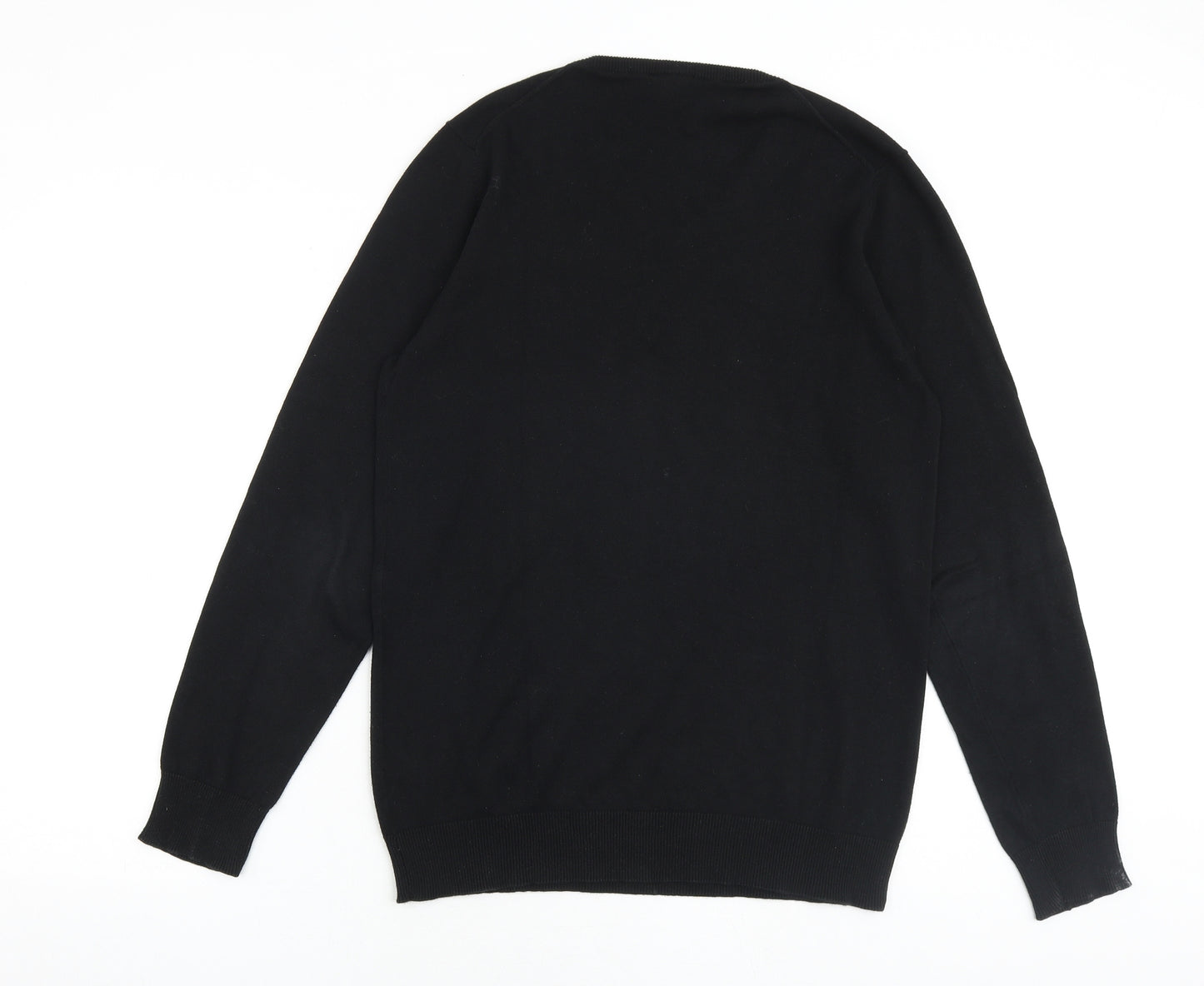 H&M Mens Black Round Neck Cotton Pullover Jumper Size M Long Sleeve