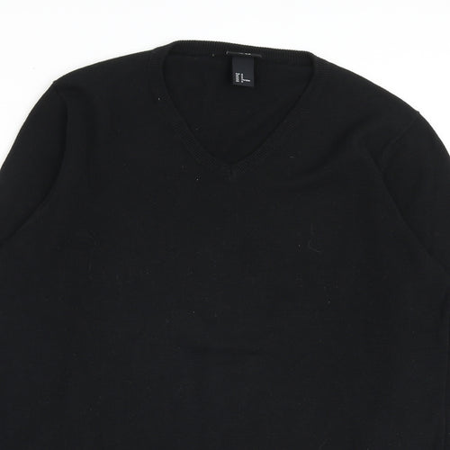 H&M Mens Black Round Neck Cotton Pullover Jumper Size M Long Sleeve