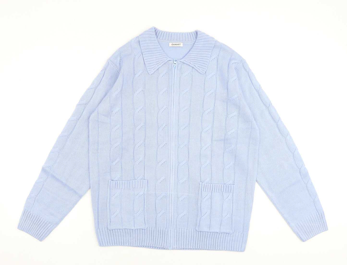Damart Womens Blue Collared Acrylic Full Zip Jumper Size M