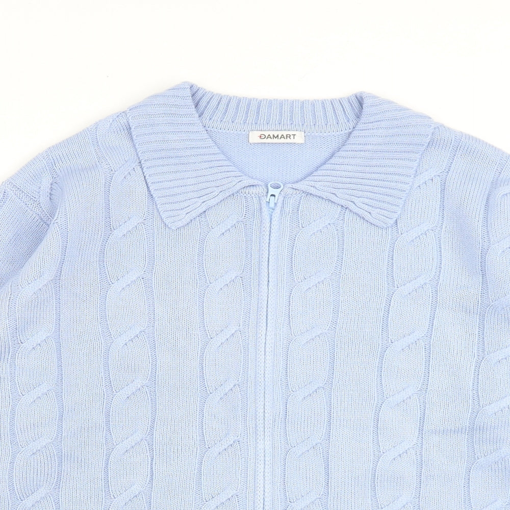 Damart Womens Blue Collared Acrylic Full Zip Jumper Size M
