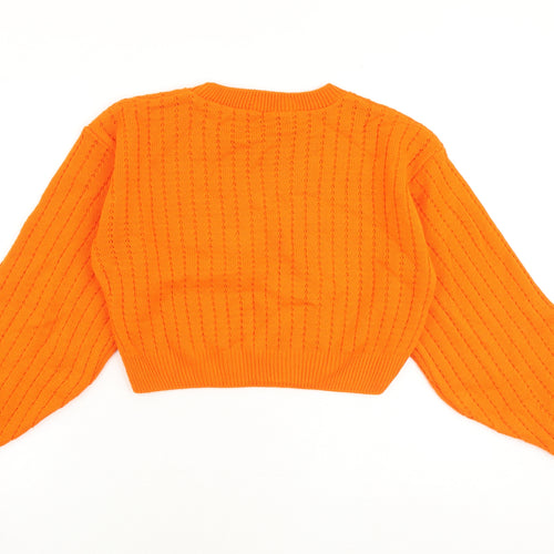 PRETTYLITTLETHING Womens Orange Round Neck Acrylic Pullover Jumper Size S - Cropped