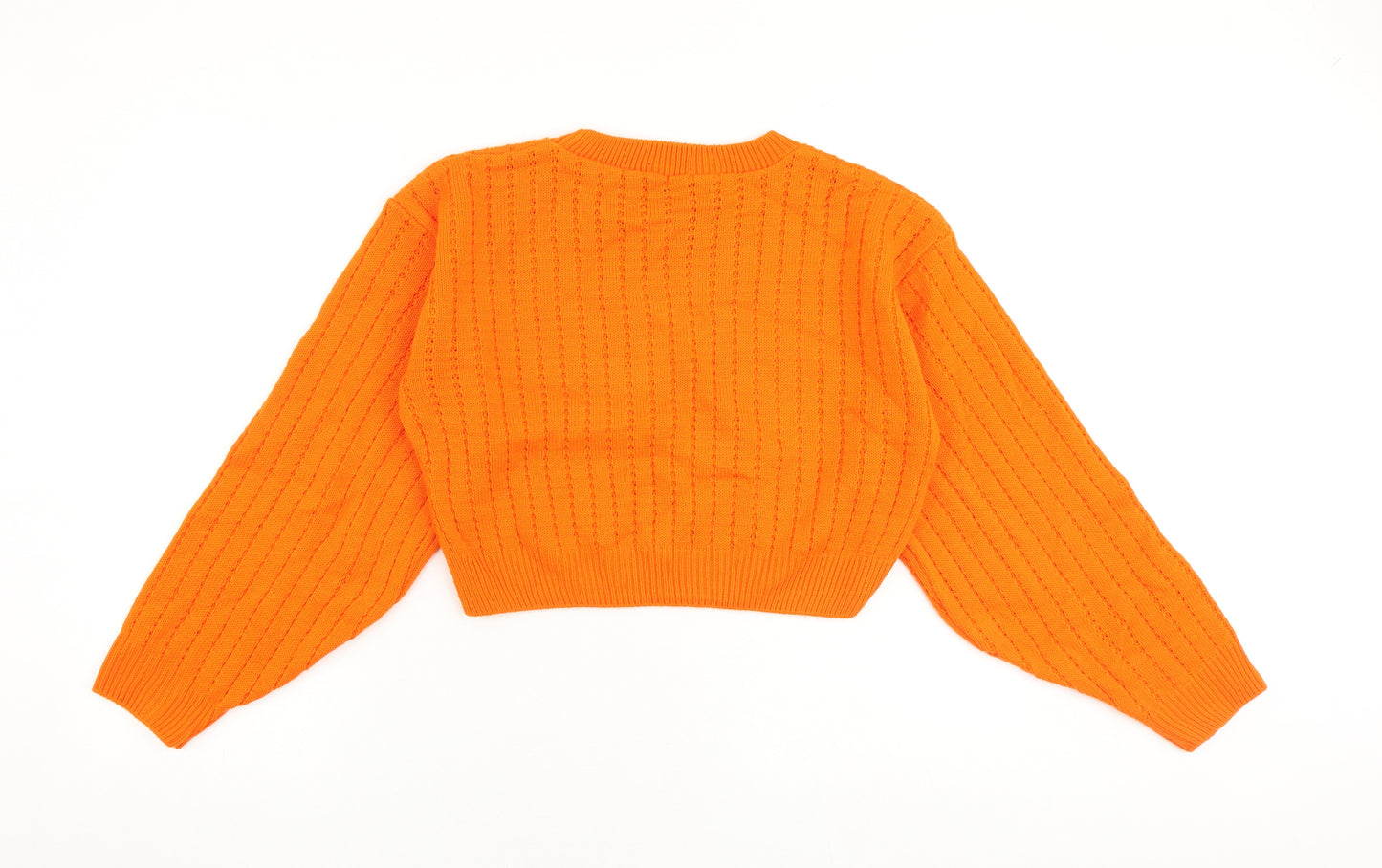 PRETTYLITTLETHING Womens Orange Round Neck Acrylic Pullover Jumper Size S - Cropped