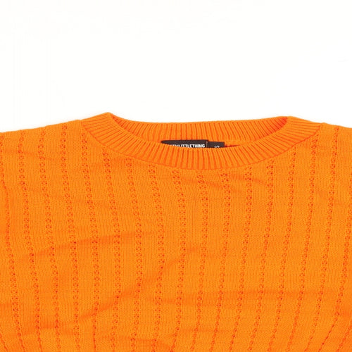 PRETTYLITTLETHING Womens Orange Round Neck Acrylic Pullover Jumper Size S - Cropped