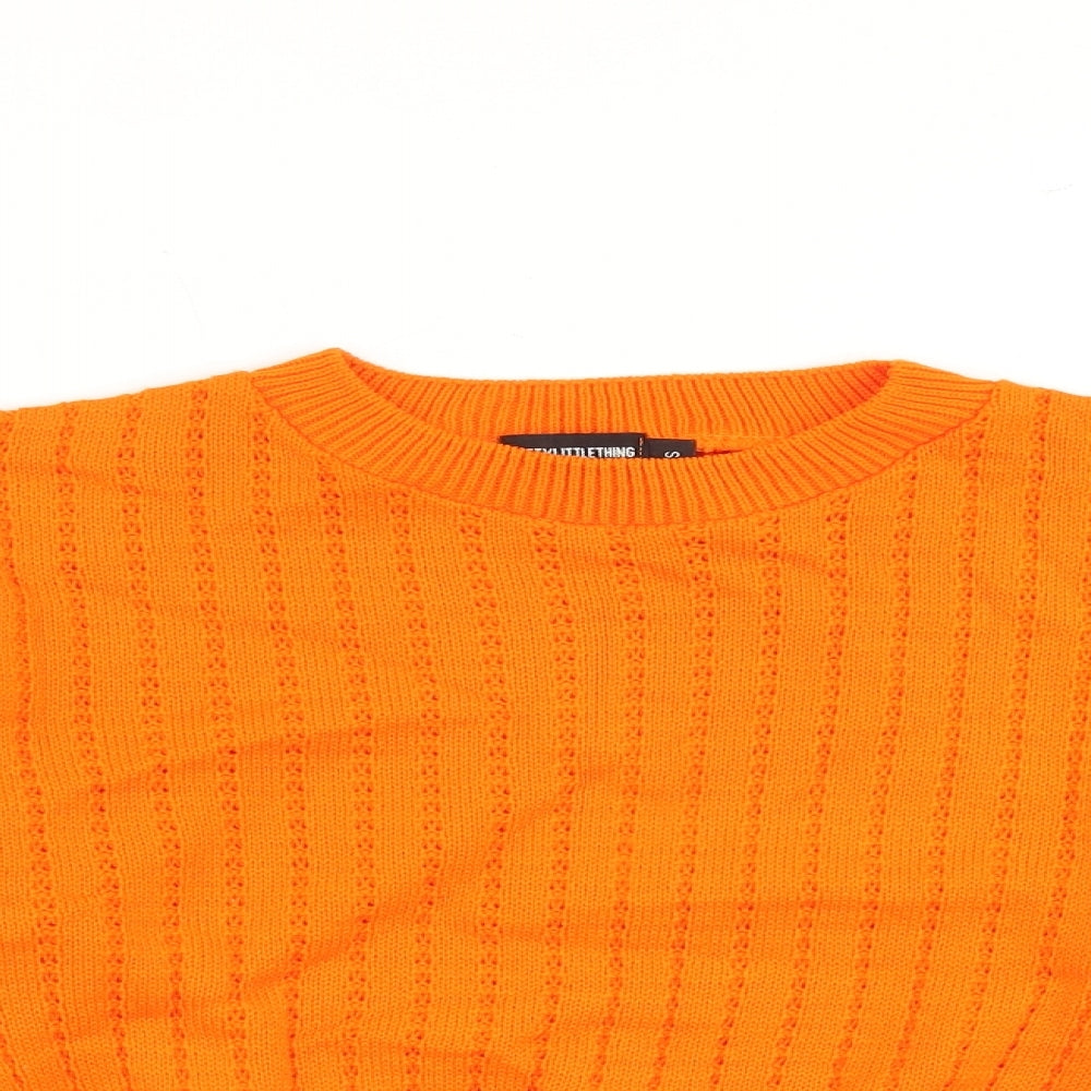 PRETTYLITTLETHING Womens Orange Round Neck Acrylic Pullover Jumper Size S - Cropped