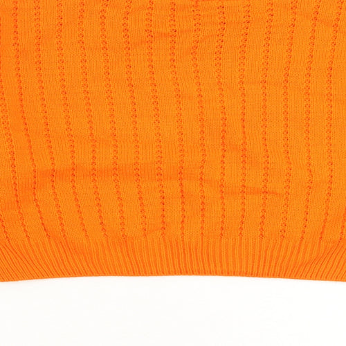 PRETTYLITTLETHING Womens Orange Round Neck Acrylic Pullover Jumper Size S - Cropped