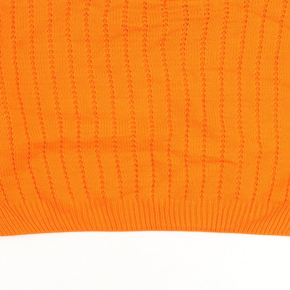 PRETTYLITTLETHING Womens Orange Round Neck Acrylic Pullover Jumper Size S - Cropped