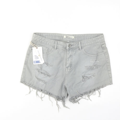 Toxik3 Womens Grey Cotton Boyfriend Shorts Size 14 Regular Zip - Distressed Look Raw Hems