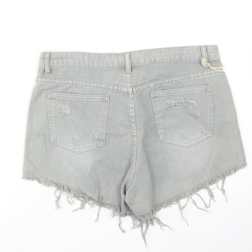 Toxik3 Womens Grey Cotton Boyfriend Shorts Size 14 Regular Zip - Distressed Look Raw Hems