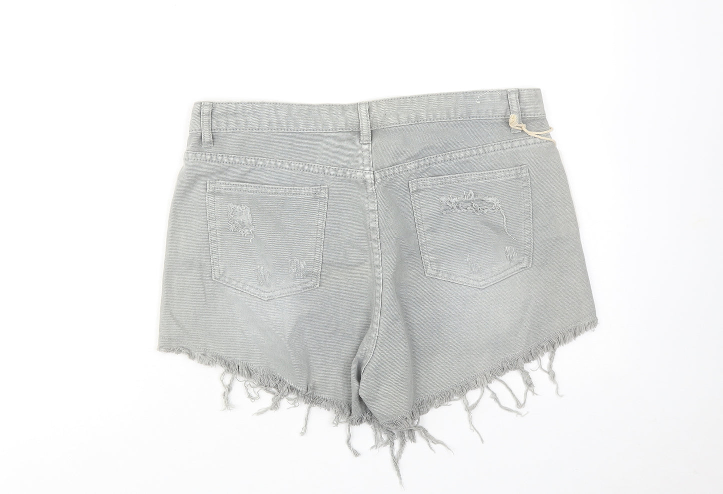 Toxik3 Womens Grey Cotton Boyfriend Shorts Size 14 Regular Zip - Distressed Look Raw Hems