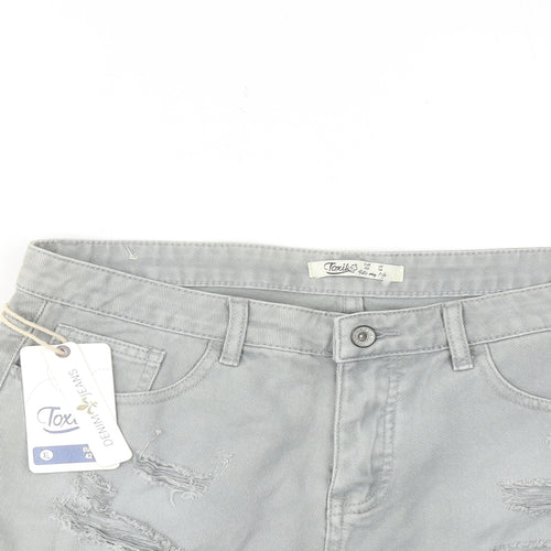 Toxik3 Womens Grey Cotton Boyfriend Shorts Size 14 Regular Zip - Distressed Look Raw Hems