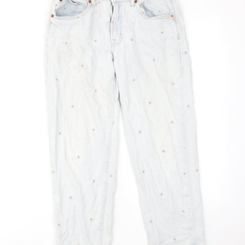 Gap Womens Blue Floral Cotton Straight Jeans Size 6 Regular Zip