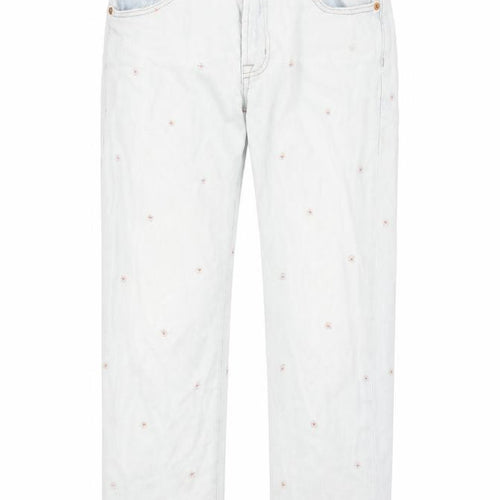 Gap Womens Blue Floral Cotton Straight Jeans Size 6 Regular Zip