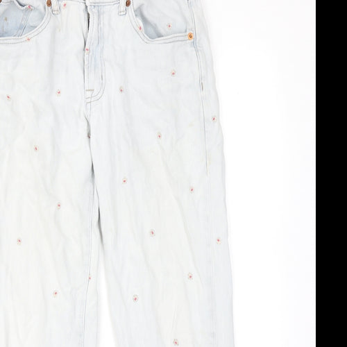 Gap Womens Blue Floral Cotton Straight Jeans Size 6 Regular Zip