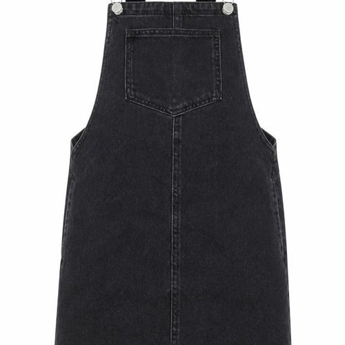Topshop Womens Black Cotton Pinafore/Dungaree Dress Size 8 Square Neck Buckle