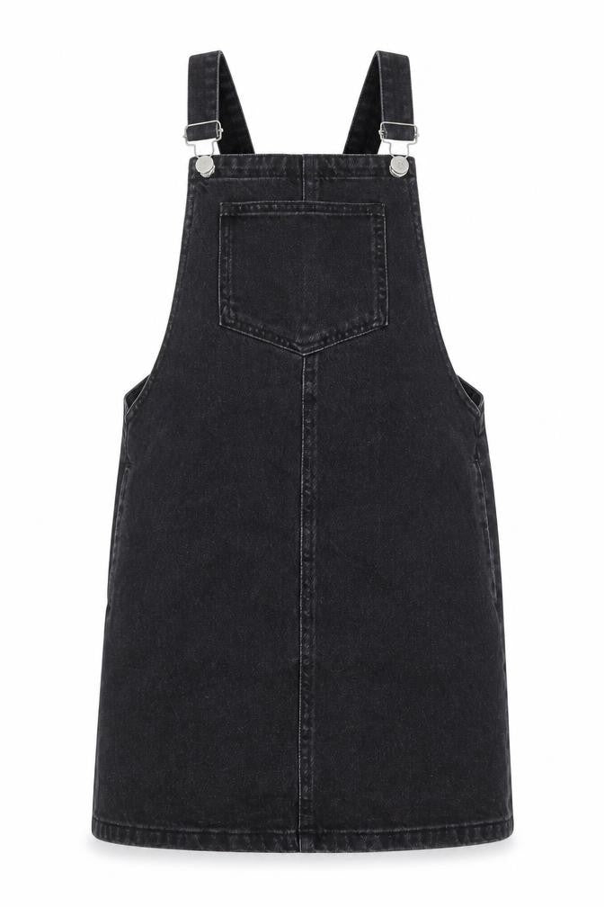 Topshop Womens Black Cotton Pinafore/Dungaree Dress Size 8 Square Neck Buckle