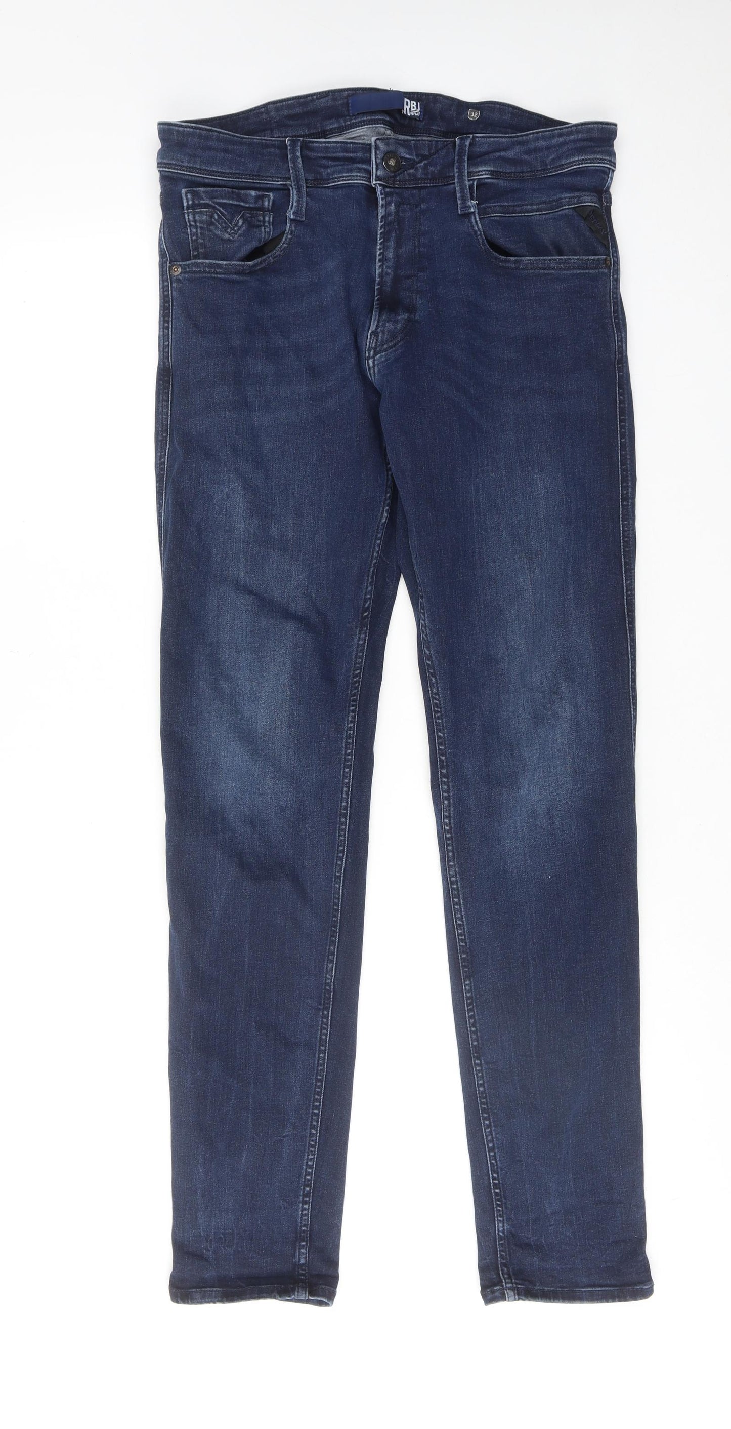 Replay Mens Blue Cotton Skinny Jeans Size 32 in Regular Zip