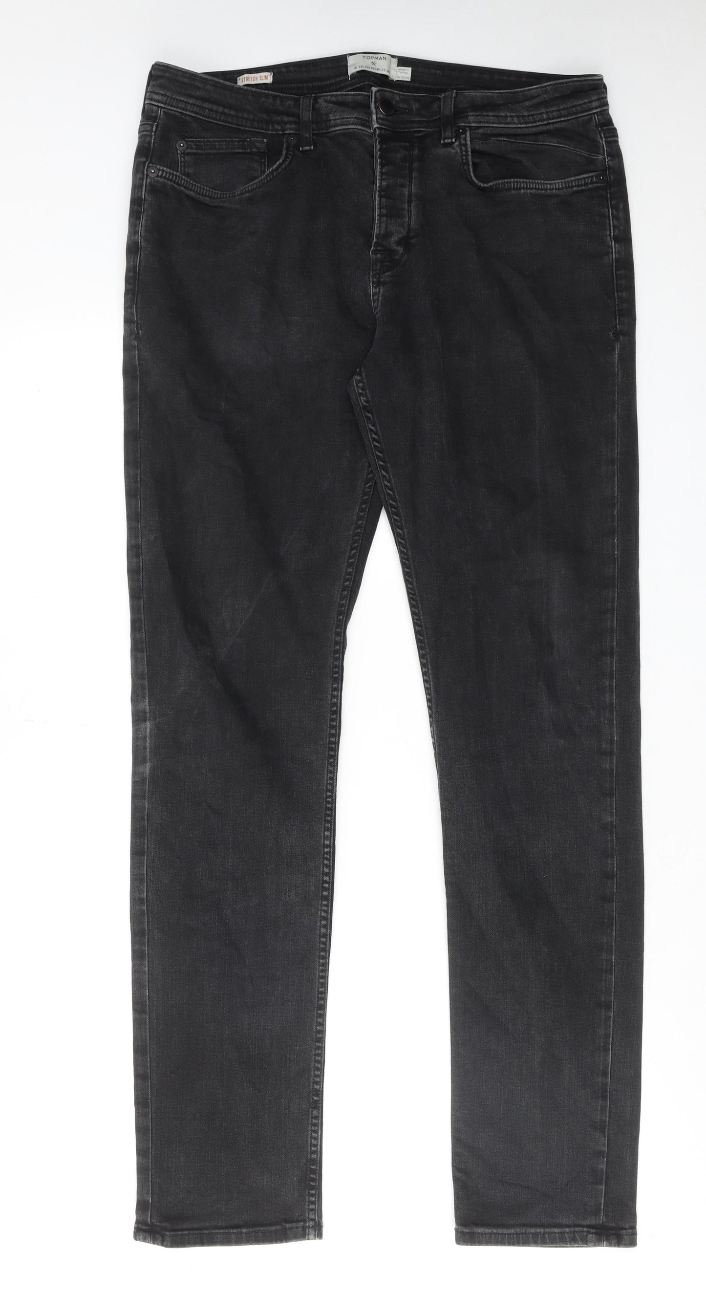 Topman Mens Black Cotton Skinny Jeans Size 34 in Regular Button