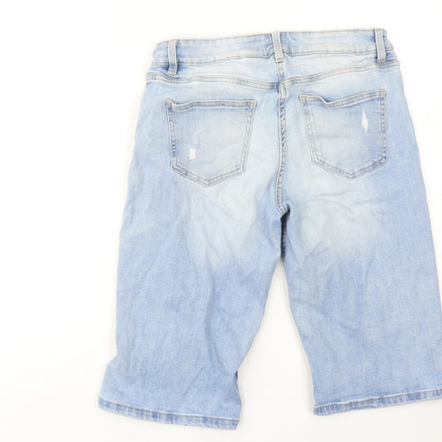 NEXT Womens Blue Cotton Skimmer Shorts Size 12 Regular Zip - Distressed Look