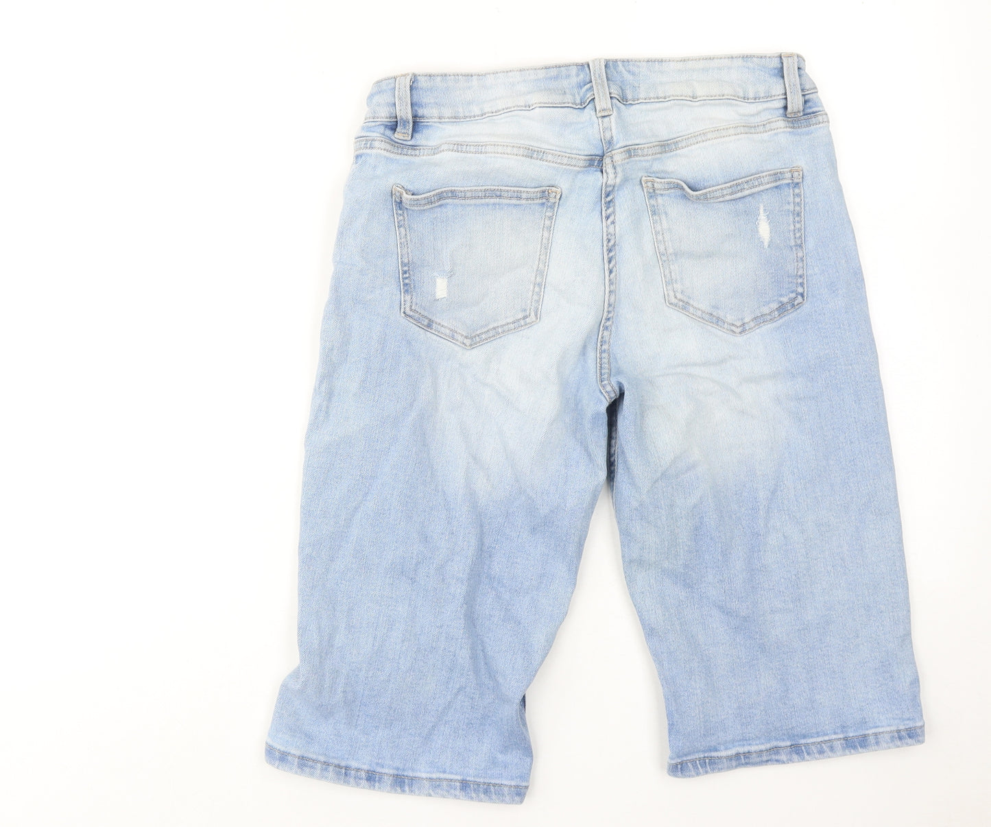 NEXT Womens Blue Cotton Skimmer Shorts Size 12 Regular Zip - Distressed Look