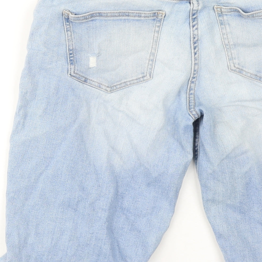 NEXT Womens Blue Cotton Skimmer Shorts Size 12 Regular Zip - Distressed Look